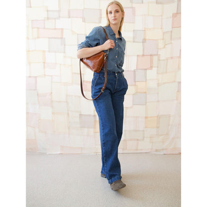 ROBIN Leather Handbag with Two Handles - Ginger Brown