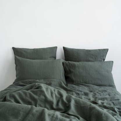 Pellava pussilakanasetti - Forest Green (Parivuode) - Linen Tales