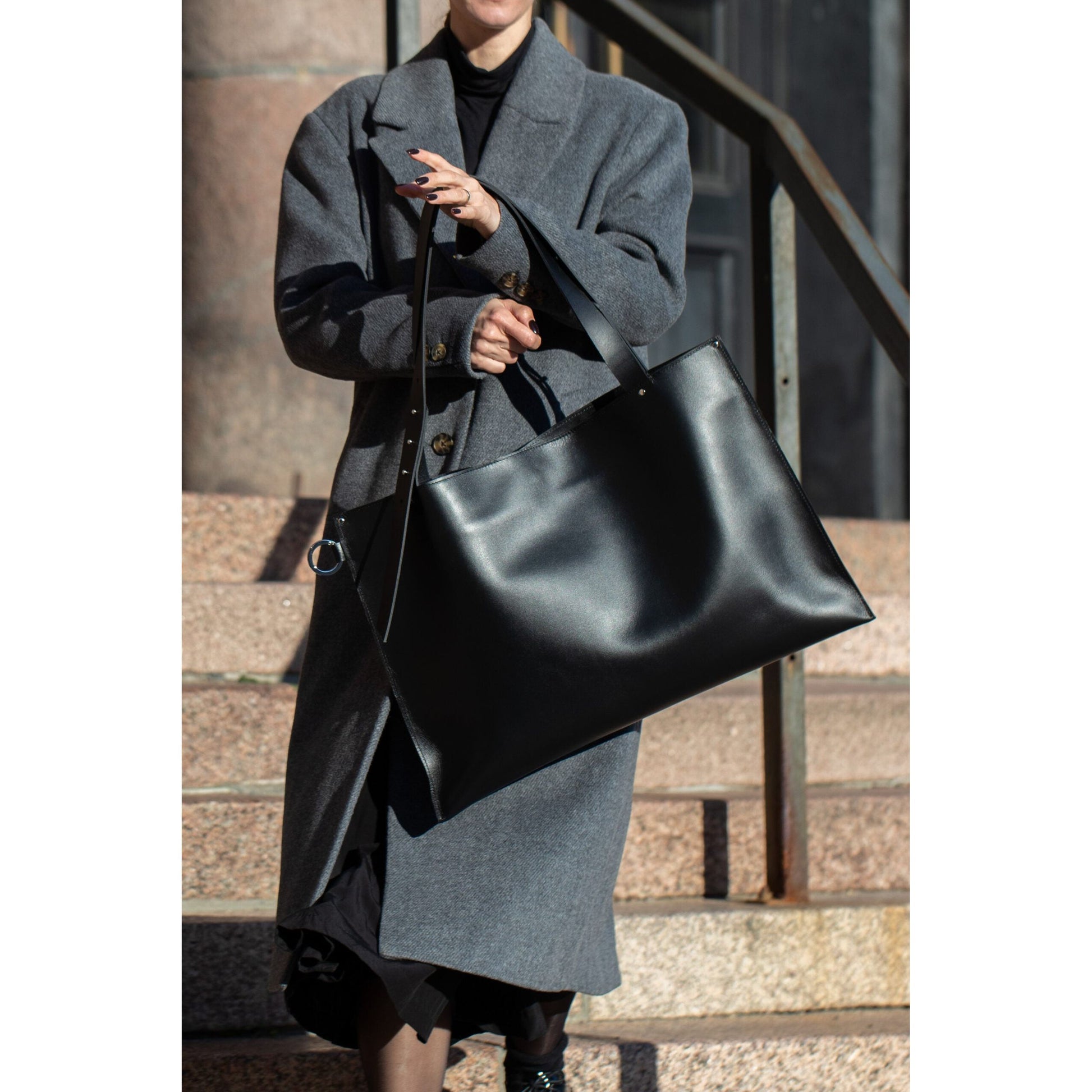 Large Handbag Adele - Genuine Black Leather