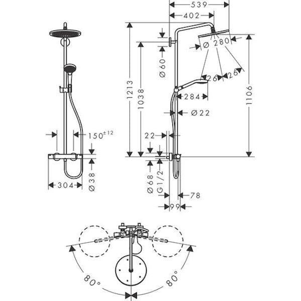 SADESUIHKUHANA HANSGROHE 26799000 CROMA 280 AIR