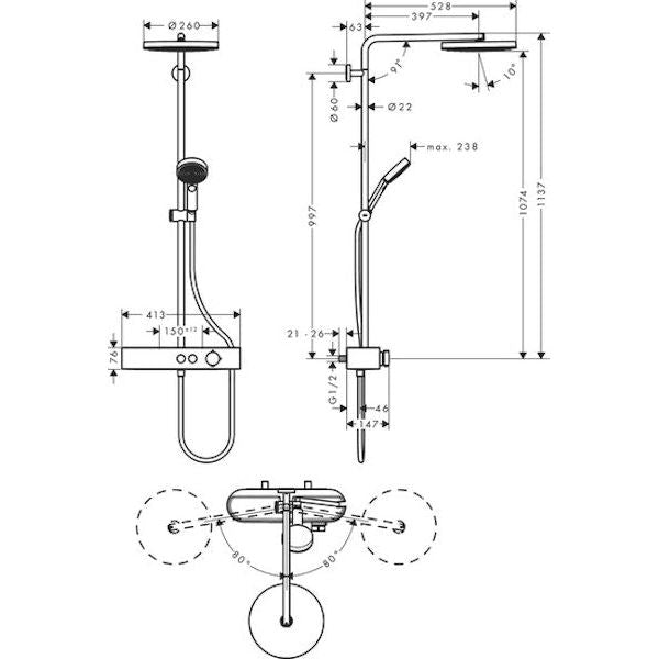 SUIHKUJÄRJESTELMÄ HANSGROHE 24220670 PULSIFY SP 260 MUSTA