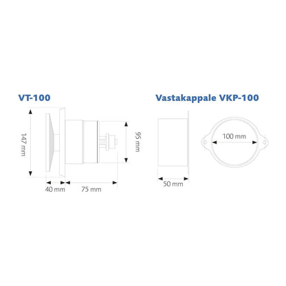 KORVAUSILMAVENTTIILI VELCO VTR-100 VALKOINEN