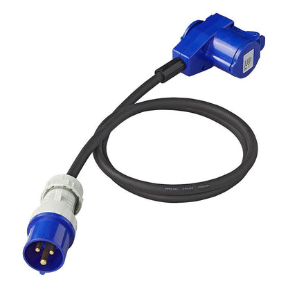 Adapterikaapeli 150cm 3x2,5mm² CEE-pistorasiasta CEE:n kulmayhdistimeen + Schuko-pistokkeeseen - Kotikauppa