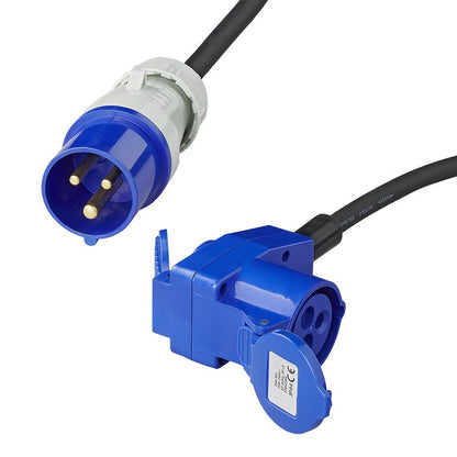 Adapterikaapeli 150cm 3x2,5mm² CEE-pistorasiasta CEE:n kulmayhdistimeen + Schuko-pistokkeeseen - Kotikauppa