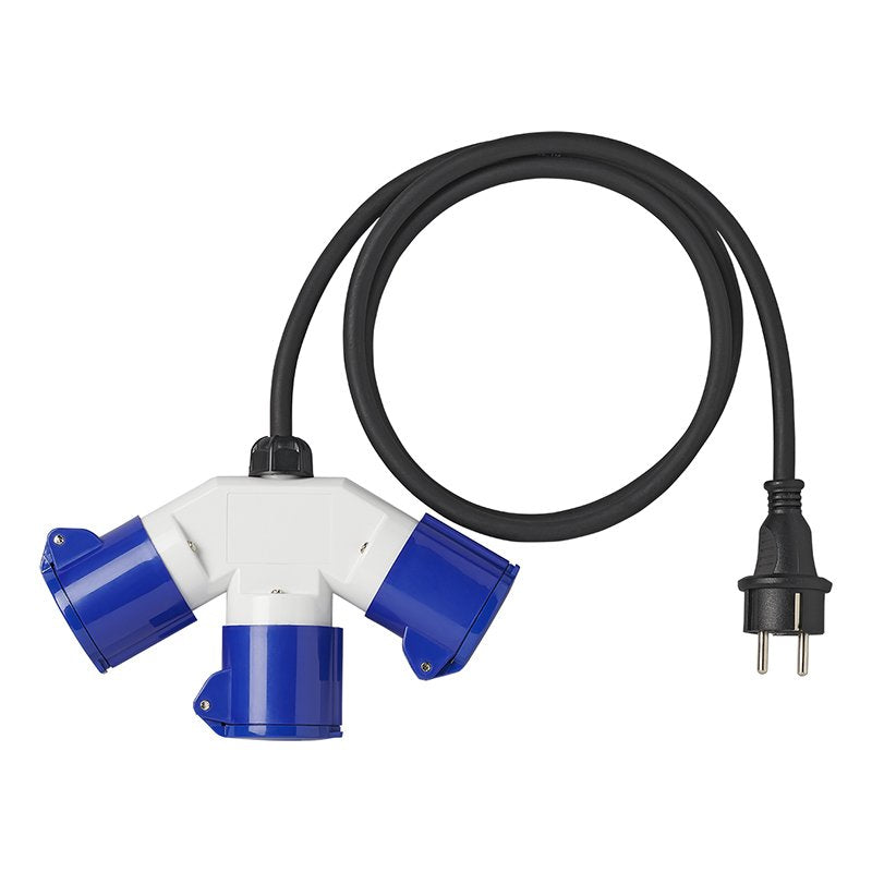 Adapterikaapeli 150cm 3x2,5mm² Schuko-pistokkeesta 3xCEE:hen - Kotikauppa
