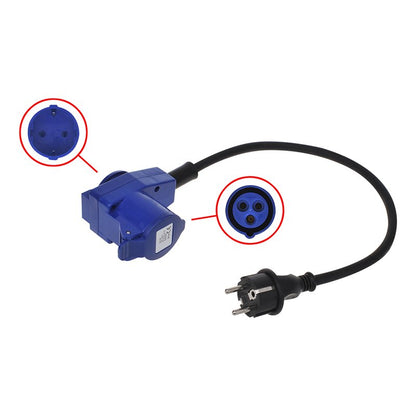 Adapterikaapeli 40cm Schuko-pistorasiasta CEE:n kulmayhdistimeen + Schuko-pistokkeeseen - Kotikauppa