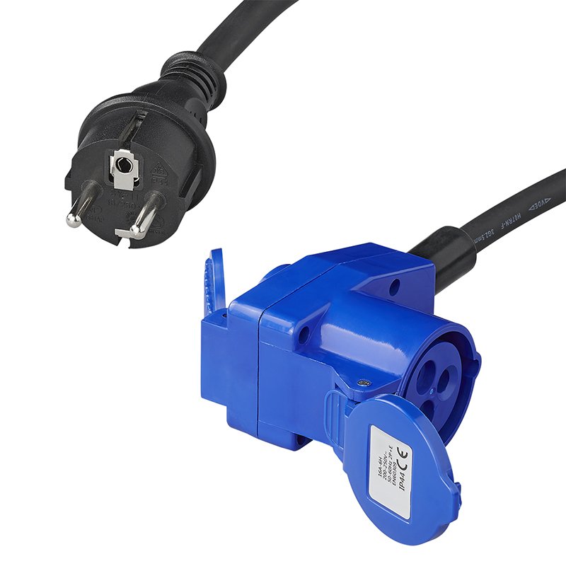 Adapterikaapeli 40cm Schuko-pistorasiasta CEE:n kulmayhdistimeen + Schuko-pistokkeeseen - Kotikauppa