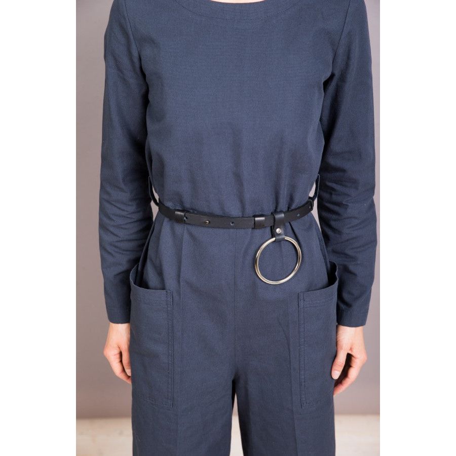 Black Leather Belt with Chain