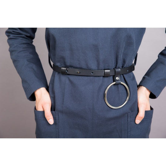 Black Leather Belt with Chain