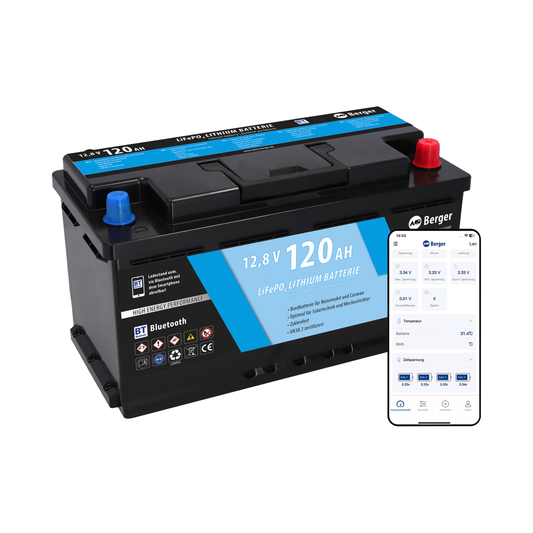 Berger LiFePO4 -litiumakku 120 Ah 12 V Bluetooth Ilman lämmitystä | 670819
