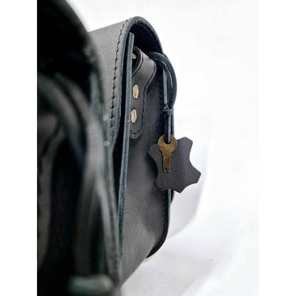 Natural Leather Saddle Backpack - Black