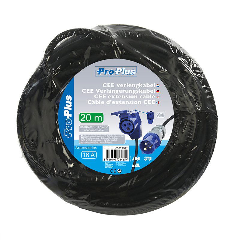 CEE-jatkojohto 20m CEE-kulmayhdistimellä + Schuko-pistokkeella 3x1,5mm² - Kotikauppa