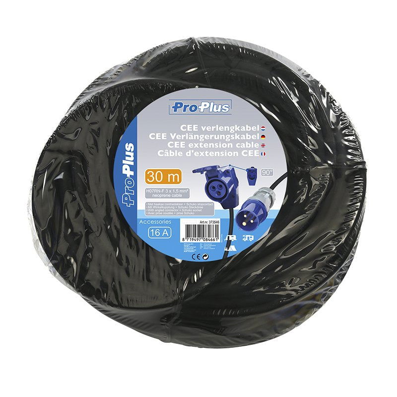 CEE-jatkojohto 30m CEE-kulmayhdistimellä + Schuko-pistokkeella 3x1,5mm² - Kotikauppa