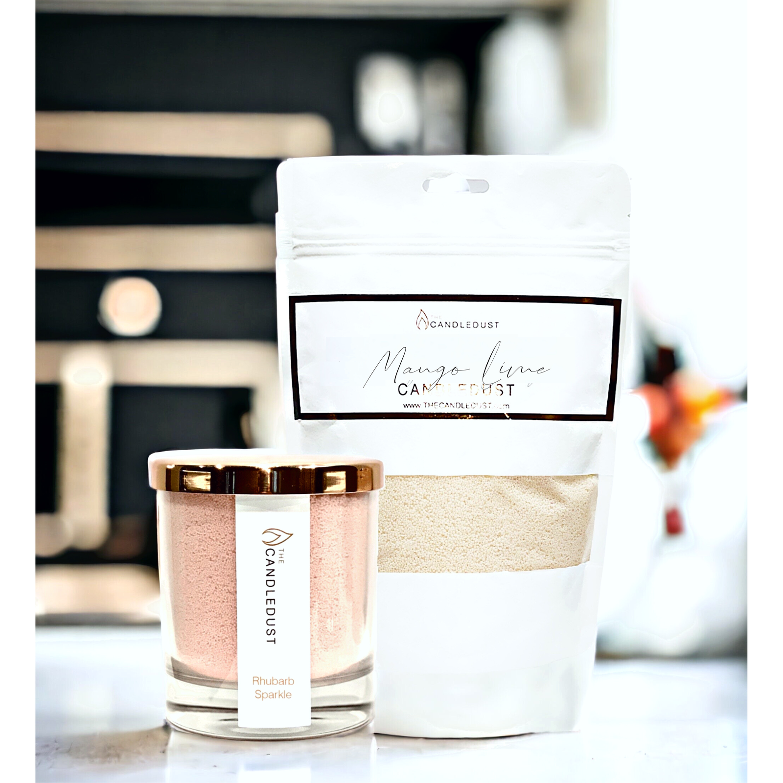 Candledust tuoksukynttilä täyttöpakkaus + 2 sydäntä (Rhubarb Sparkle 330g) - Kotikauppa