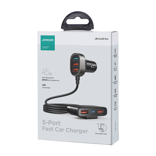 Car charger Joyroom JR-CL03 Pro 45W 5-Port USB (black) - Kotikauppa