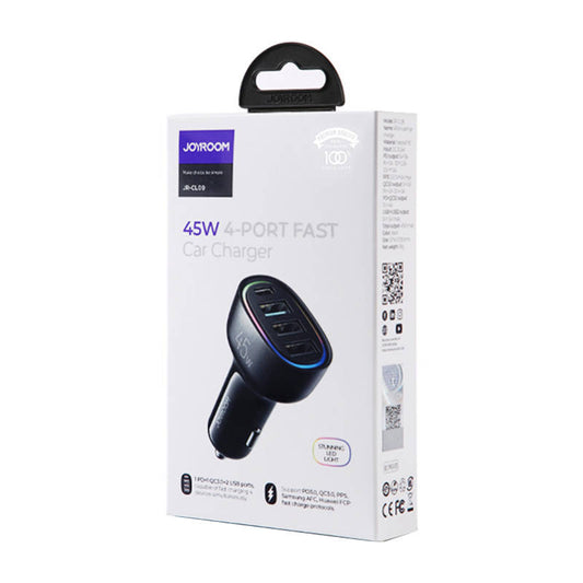 Car charger Joyroom JR-CL09, 4-port, 1x USB-C PD, 1x QC3.0 USB, 2x USB (black) - Kotikauppa