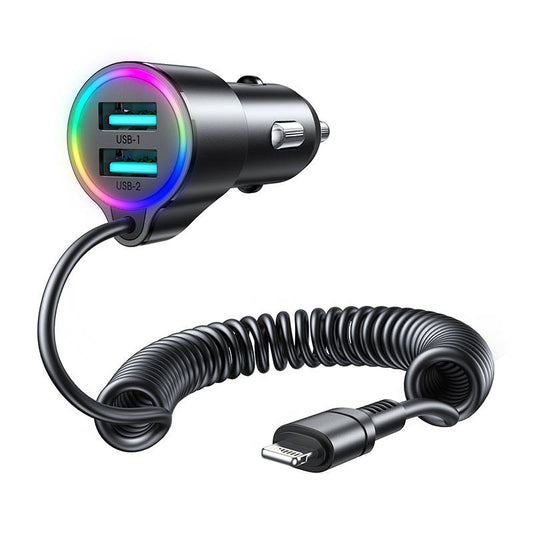Car charger Joyroom JR-CL25, 2x USB + Lightning Kaapeli (black) - Kotikauppa