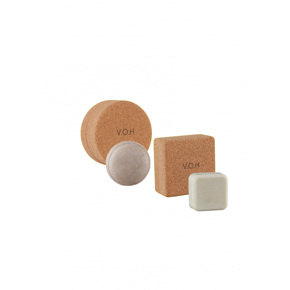 Solid Hair-Care Set with Corkwood Travel Cases