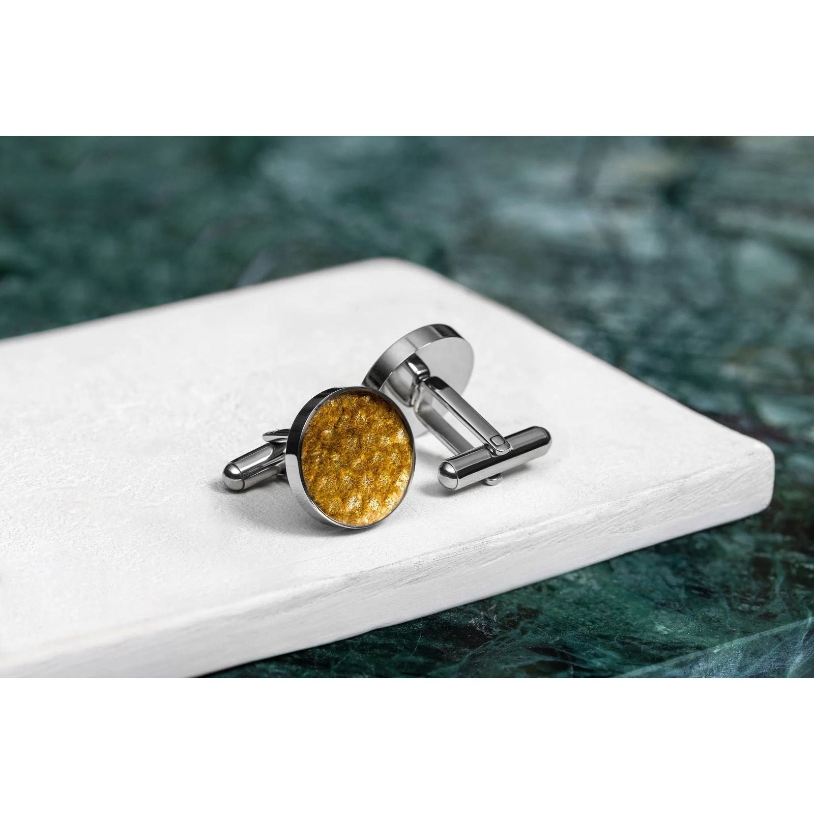 Cufflinks – Round – Yellow Trout Leather - Kotikauppa