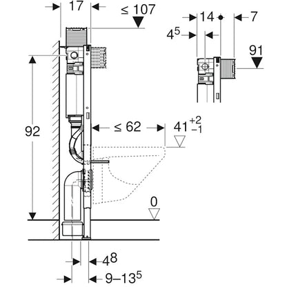 ASENNUSTELINE GEBERIT DUOFIX OMEGA MATALA 98cm