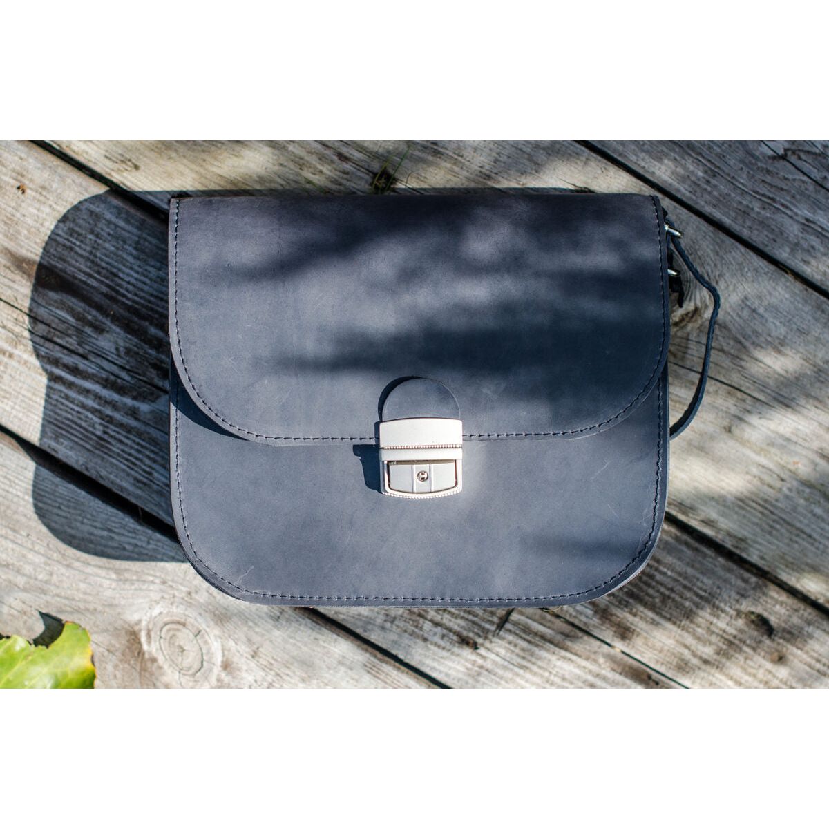 Natural Leather Saddle Bag Large – Grey