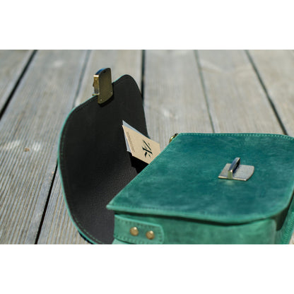 Natural Leather Saddle Bag Large – Green