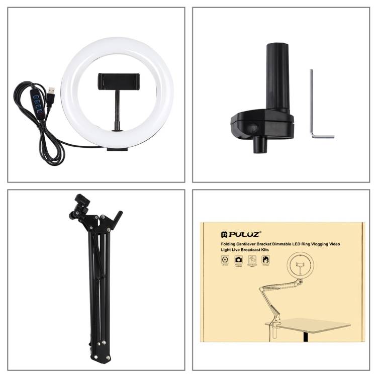 Desktop arm stand Puluz with 20cm LED Vlogging Ring PKT3089B - Kotikauppa