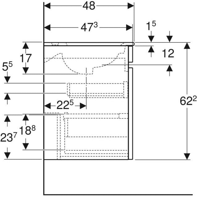 ALLASKAAPPIPAKETTI RENOVA PLAN 1300X480X622mm VALKOINEN