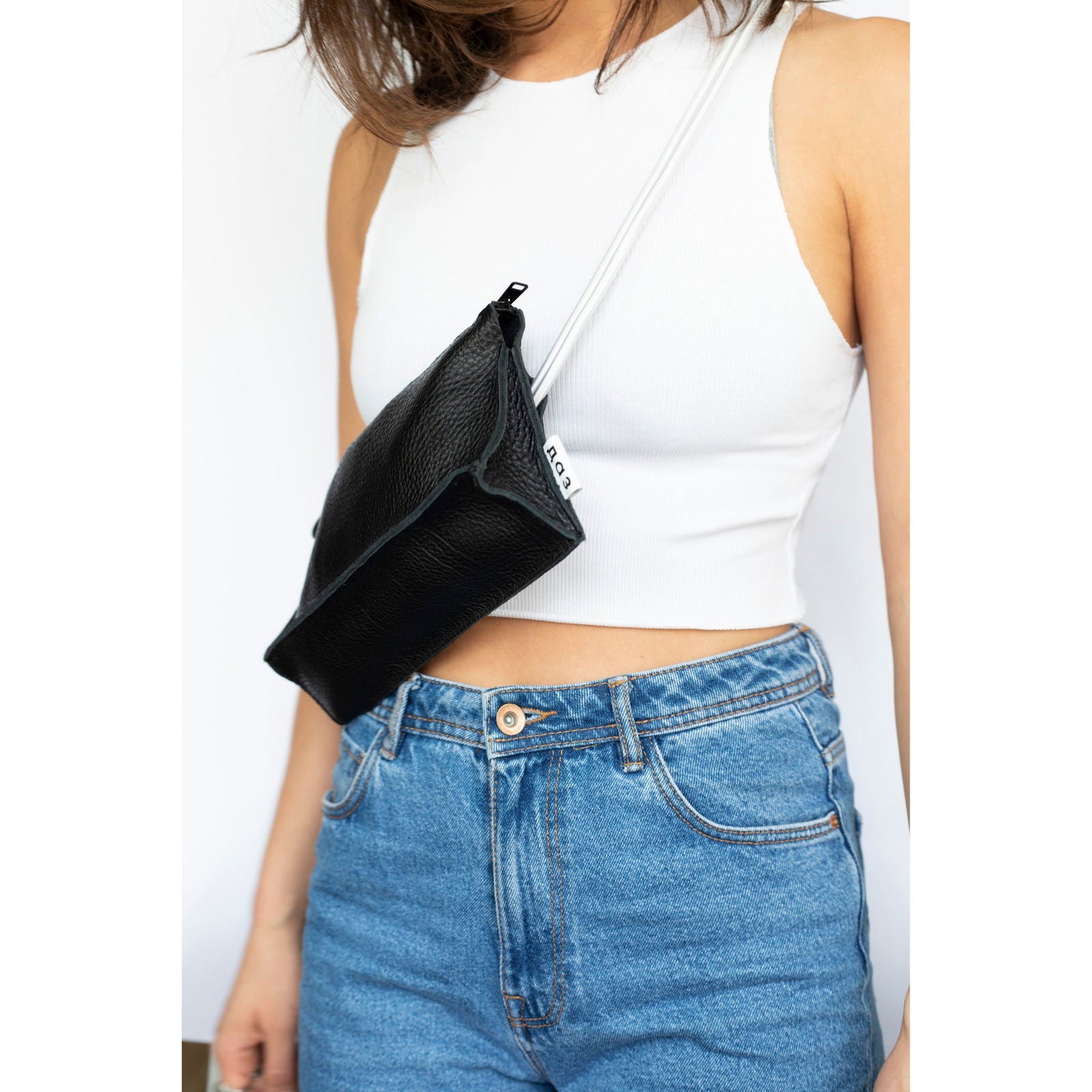 Handmade Leather Bum Bag - Black and White - Kotikauppa