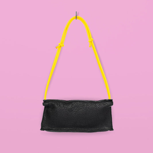Handmade Leather Bum Bag - Black and Yellow - Kotikauppa