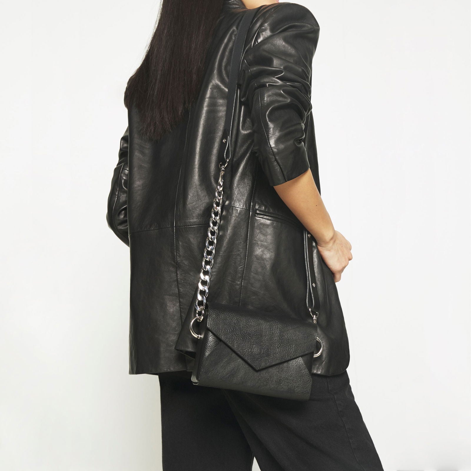 Handmade Leather Envelope Bag - Black - Kotikauppa