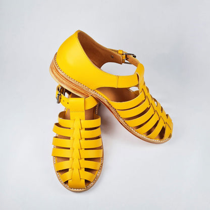 Handmade Leather Fisherman Sandals - Yellow - Kotikauppa