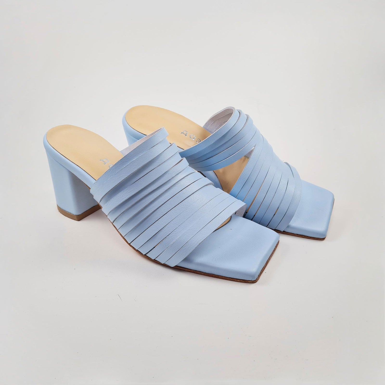 Handmade Strappy Leather Sandals - Light Blue - Kotikauppa