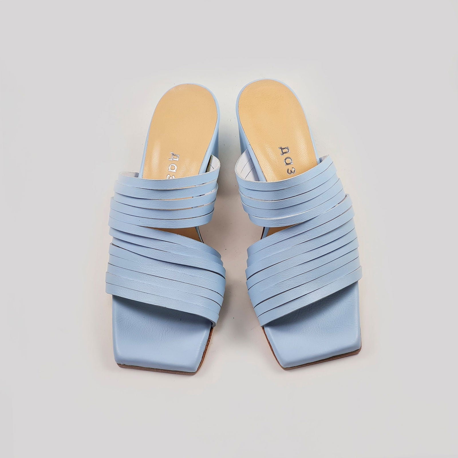 Handmade Strappy Leather Sandals - Light Blue - Kotikauppa