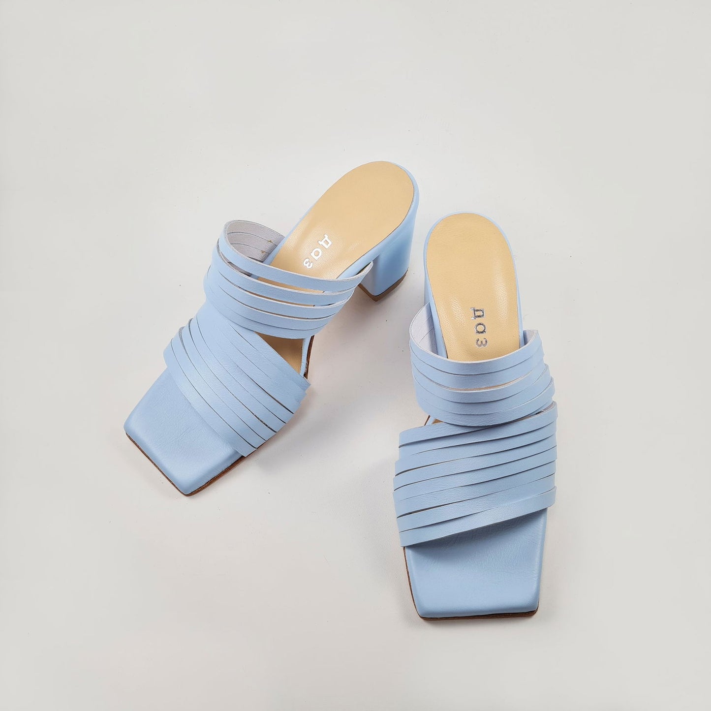 Handmade Strappy Leather Sandals - Light Blue - Kotikauppa