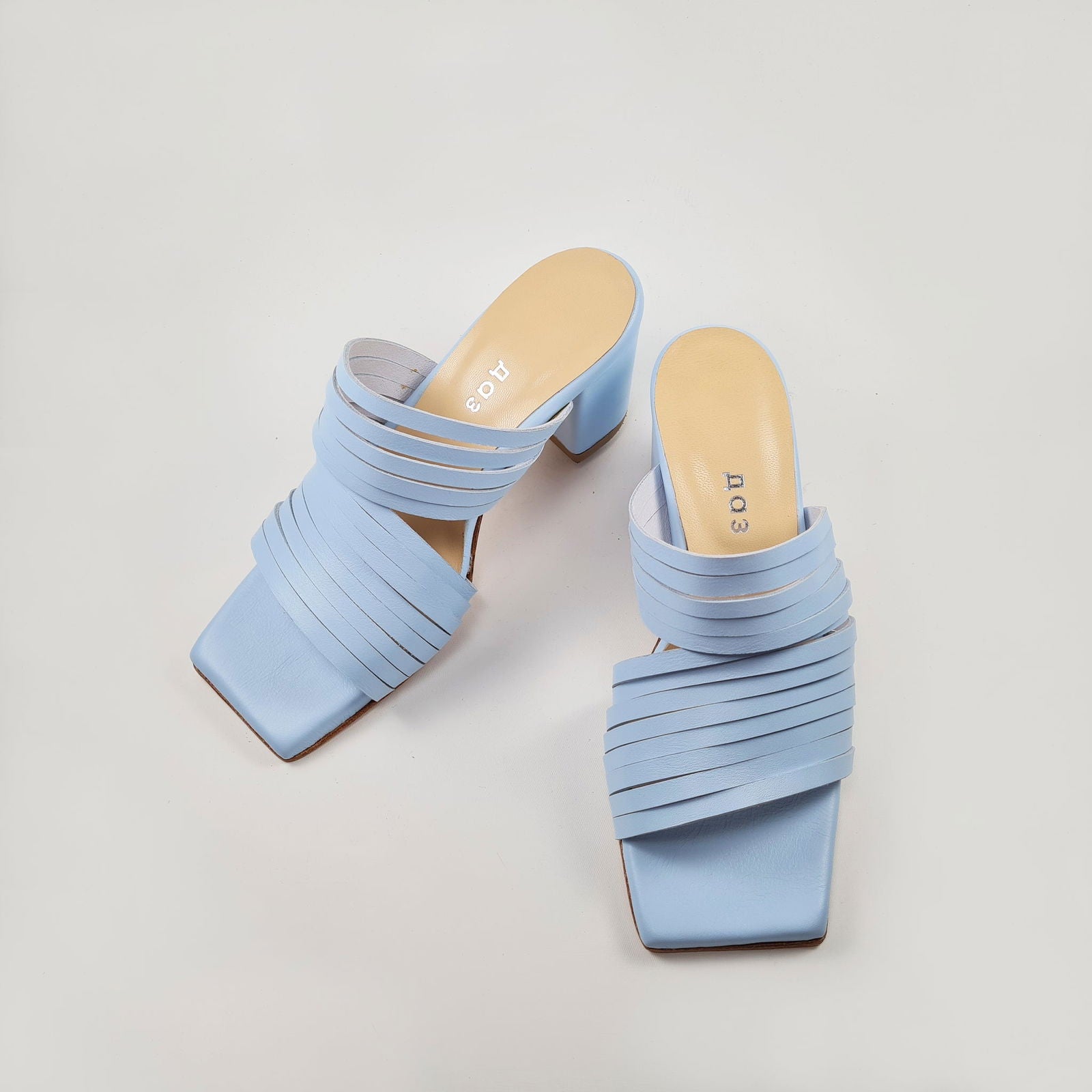 Handmade Strappy Leather Sandals - Light Blue - Kotikauppa
