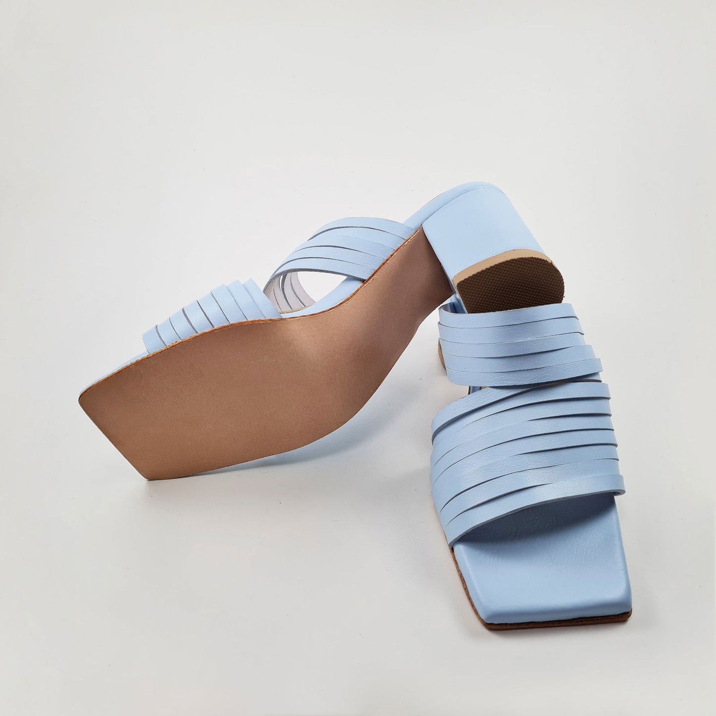 Handmade Strappy Leather Sandals - Light Blue - Kotikauppa