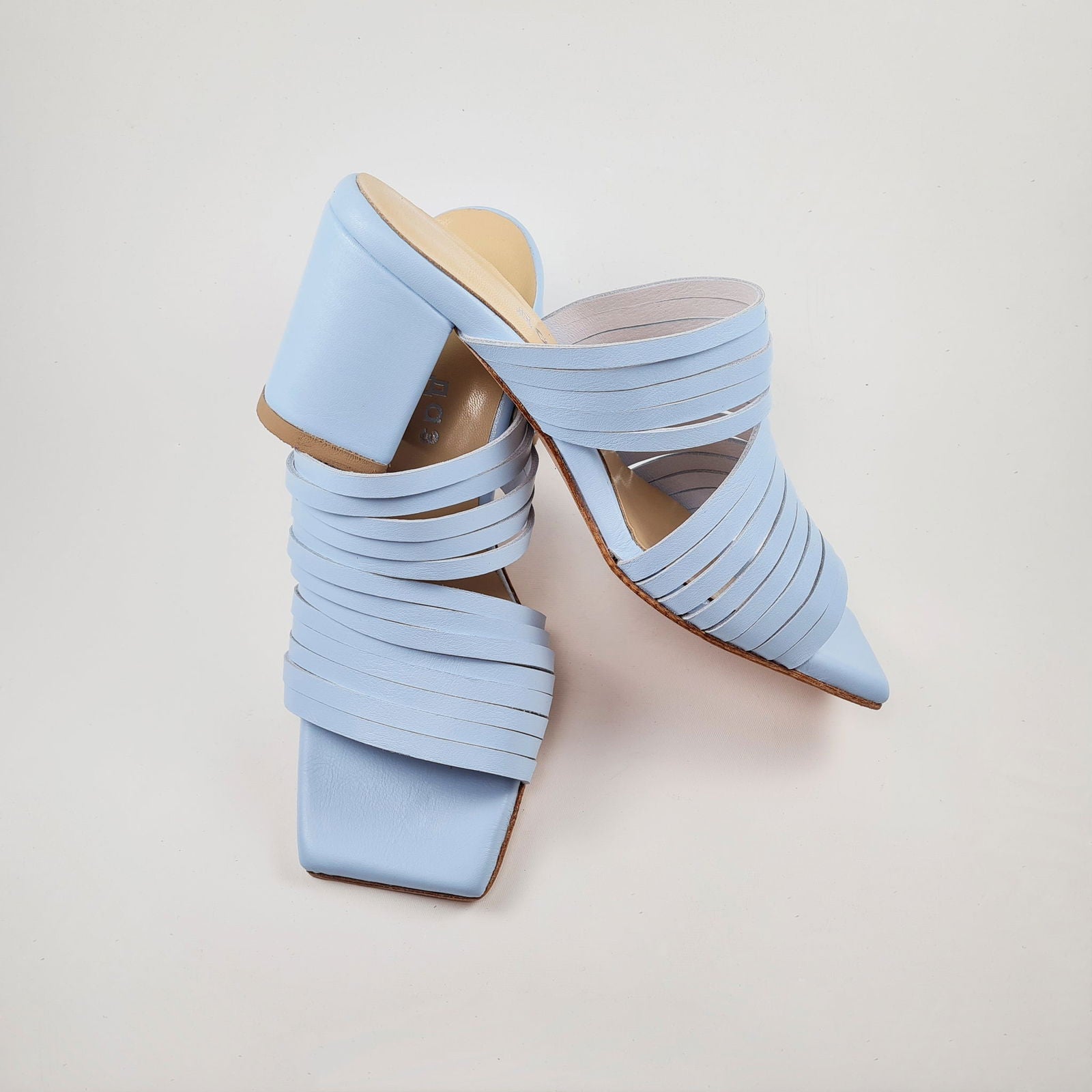 Handmade Strappy Leather Sandals - Light Blue - Kotikauppa