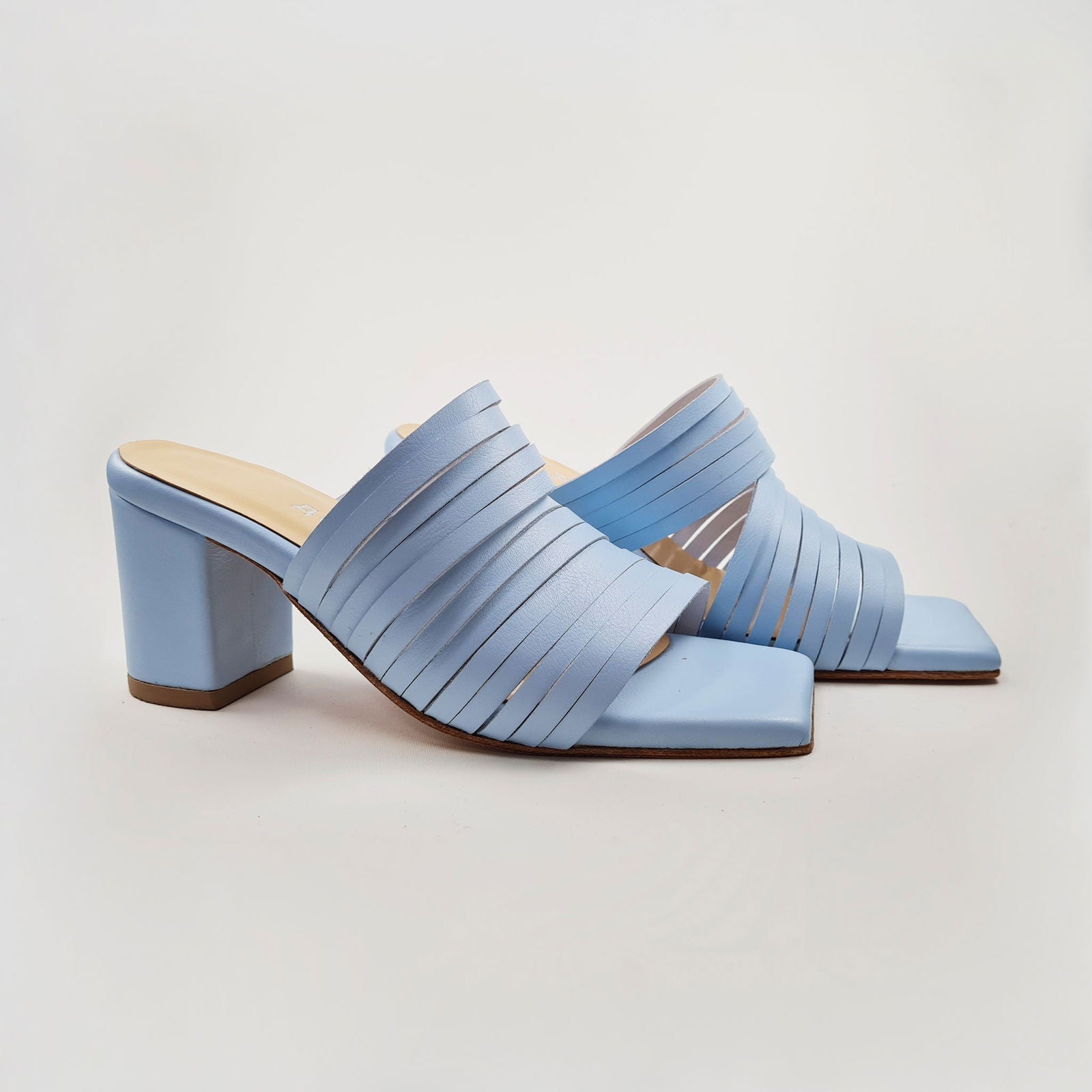 Handmade Strappy Leather Sandals - Light Blue - Kotikauppa