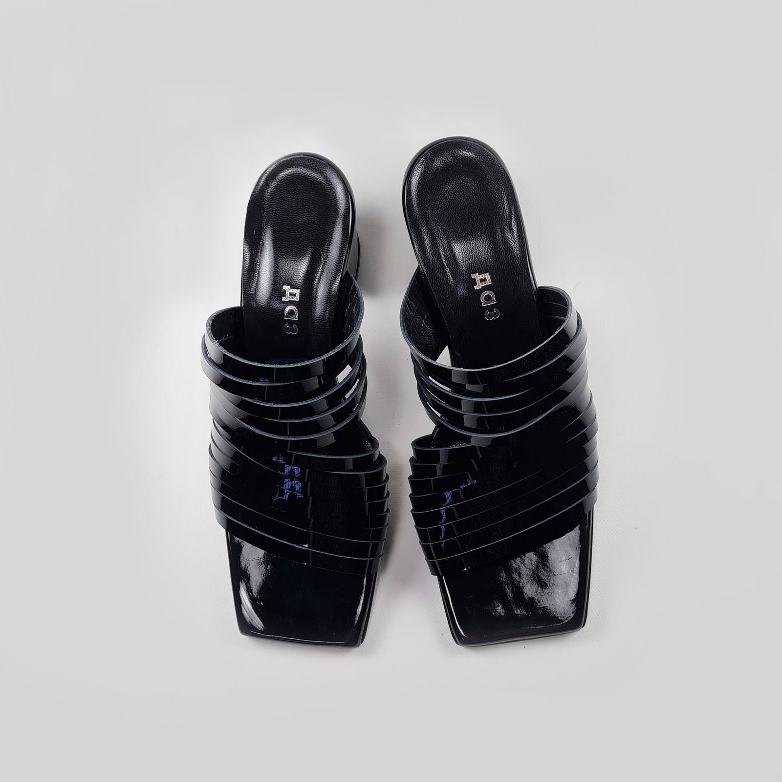 Handmade Strappy Patent Leather Sandals - Black - Kotikauppa