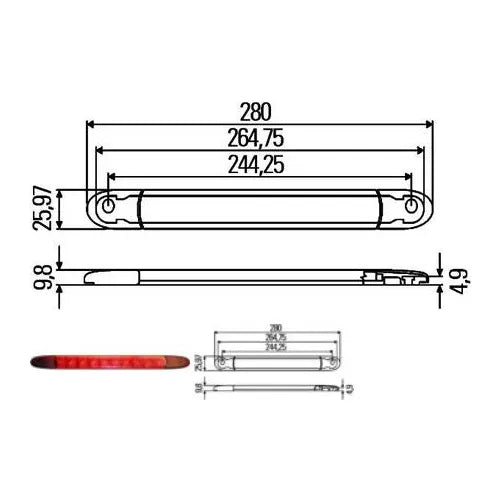 Hella Lisäjarruvalo12v Led  pinta-asennus 280mm