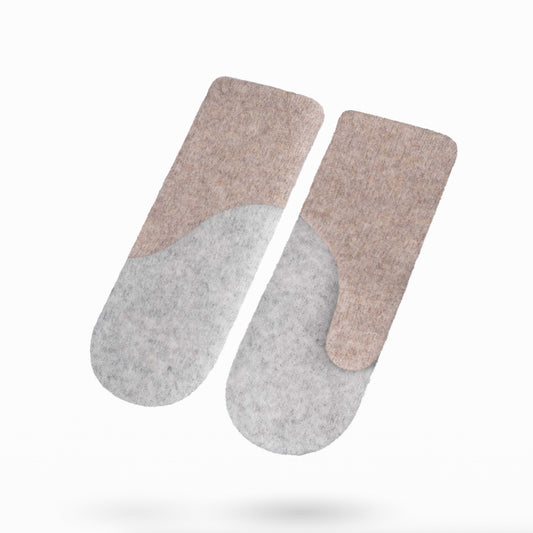 Felted Wool Mittens - Beige, Lightest Grey