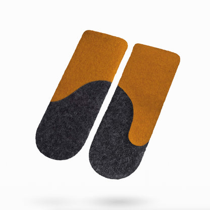 Felted Wool Mittens - Curcuma, Dark Grey