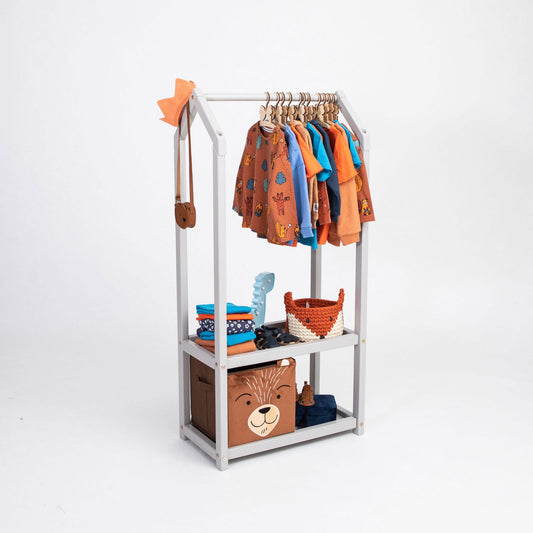 House Shaped Clothing Rack with Storage - Kotikauppa