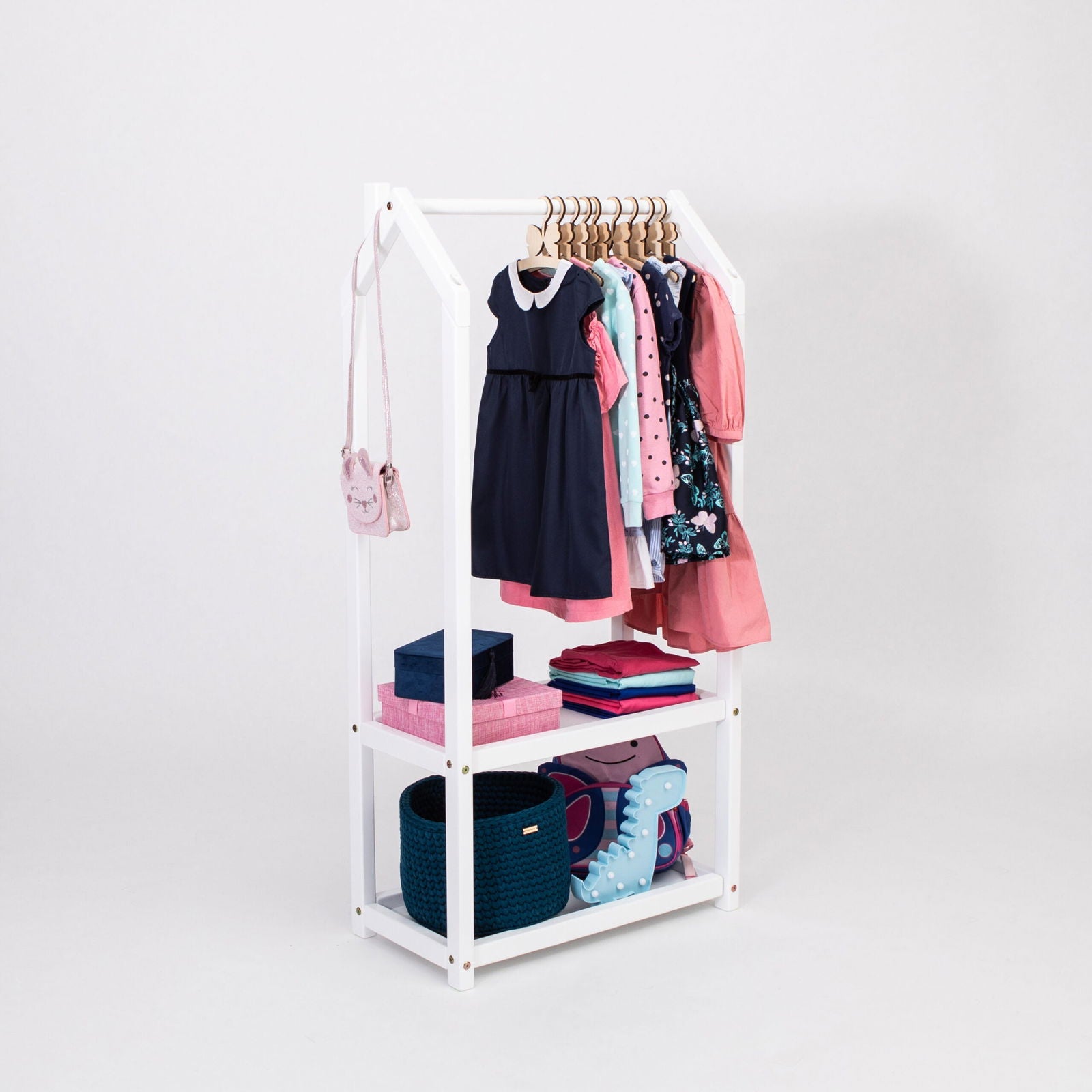 House Shaped Clothing Rack with Storage - Kotikauppa