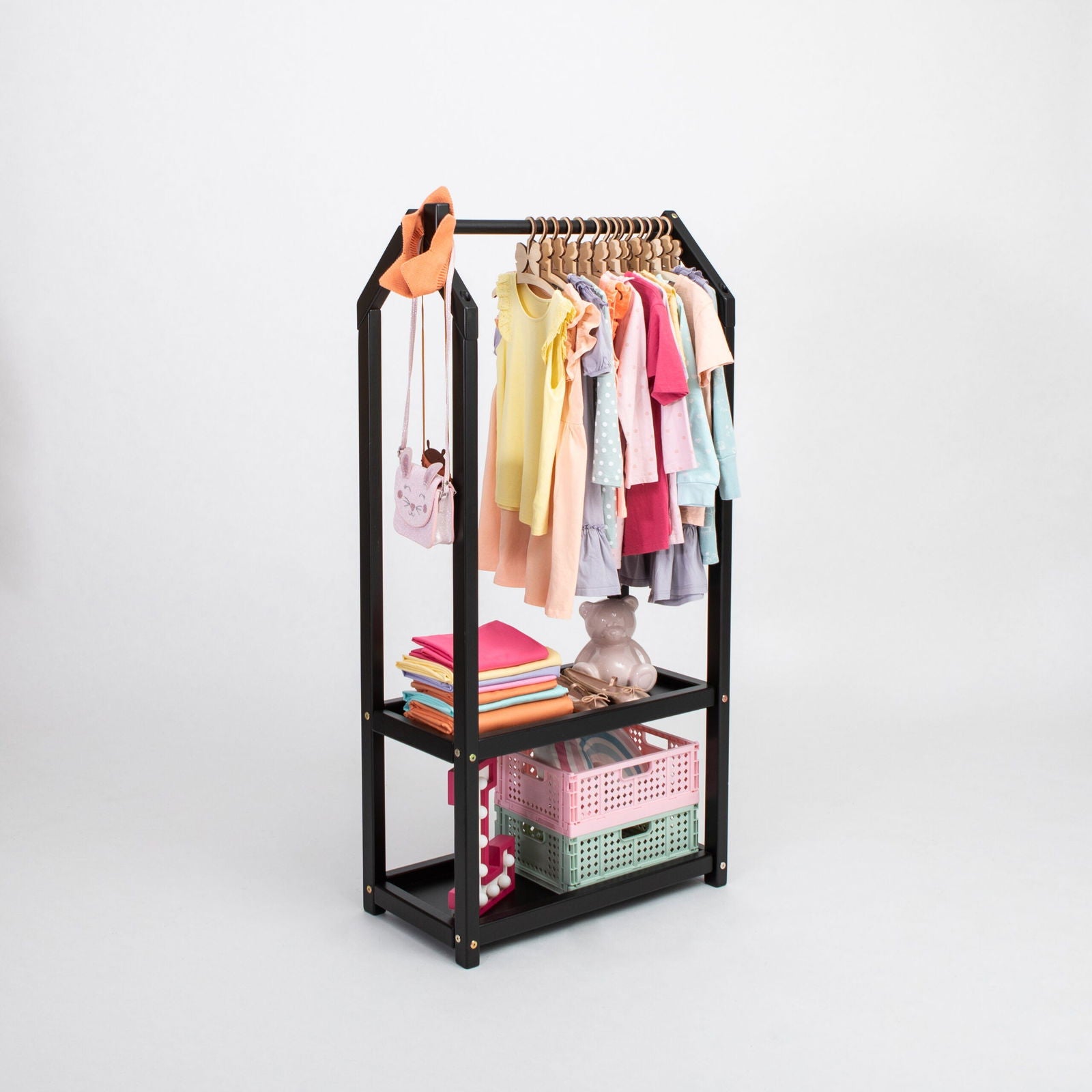 House Shaped Clothing Rack with Storage - Kotikauppa