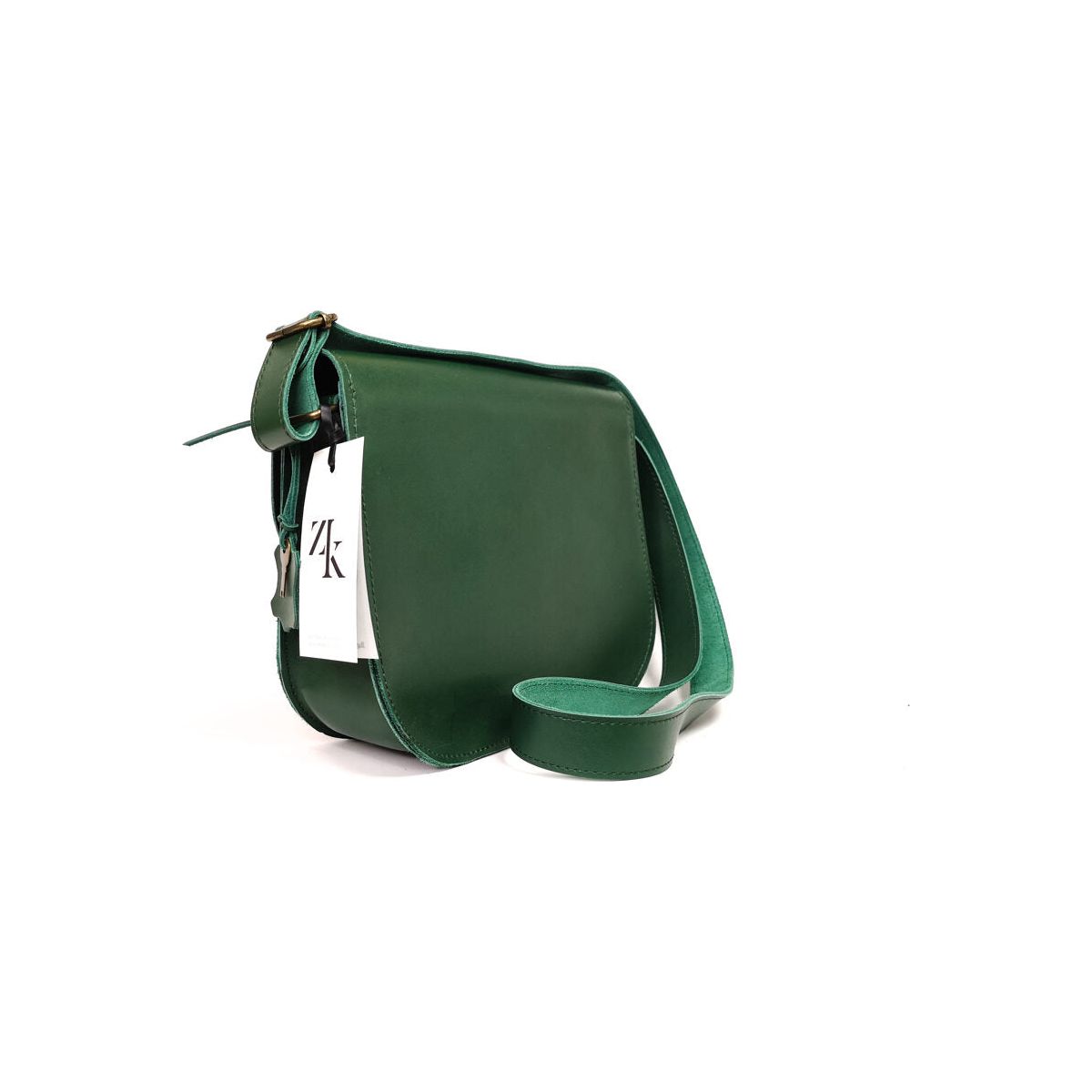 Natural Leather Saddle Bag Large – Green