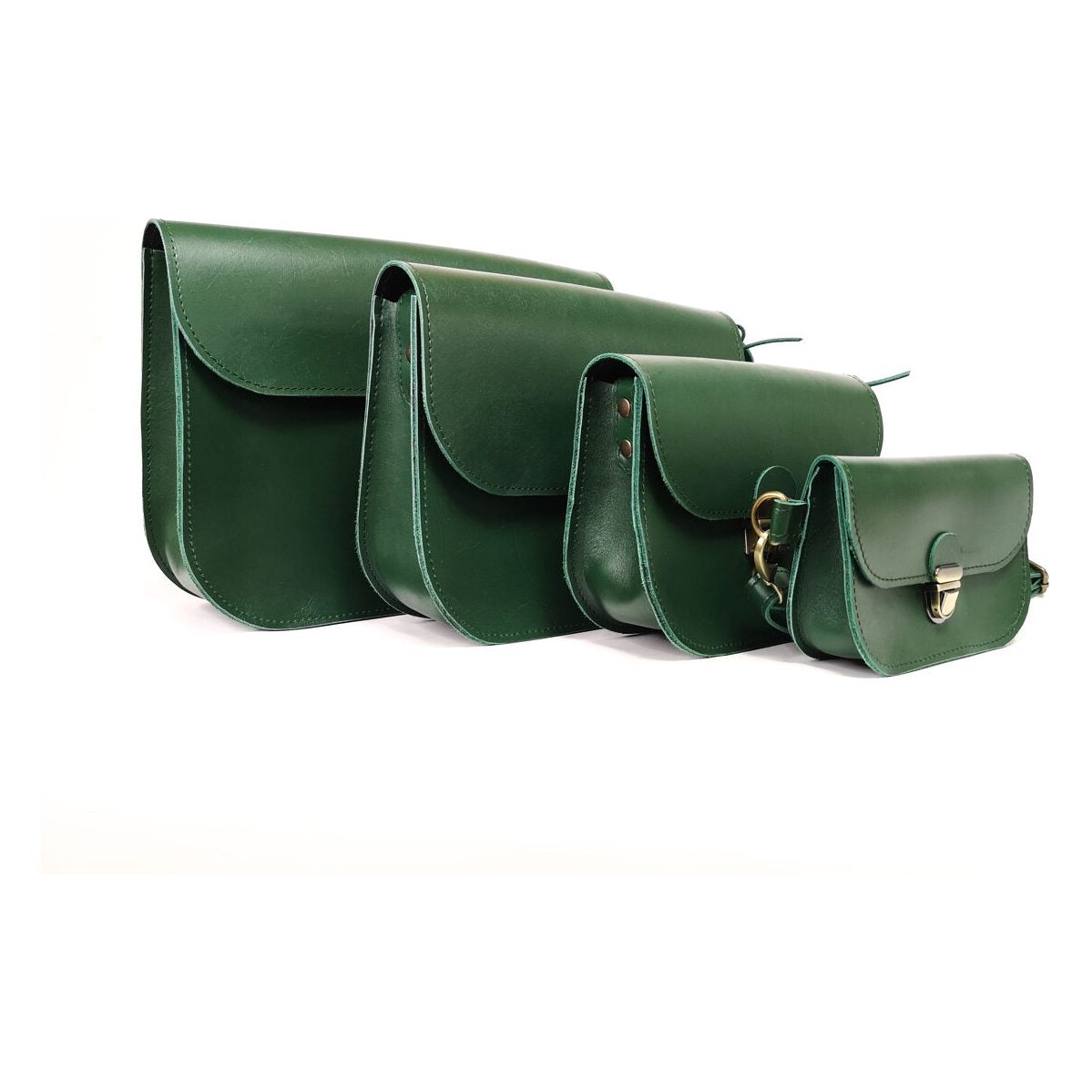 Natural Leather Saddle Bag Large – Green