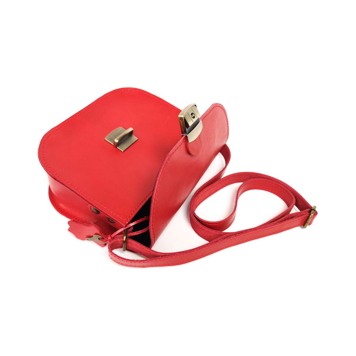 Natural Leather Saddle Bag Medium – Red