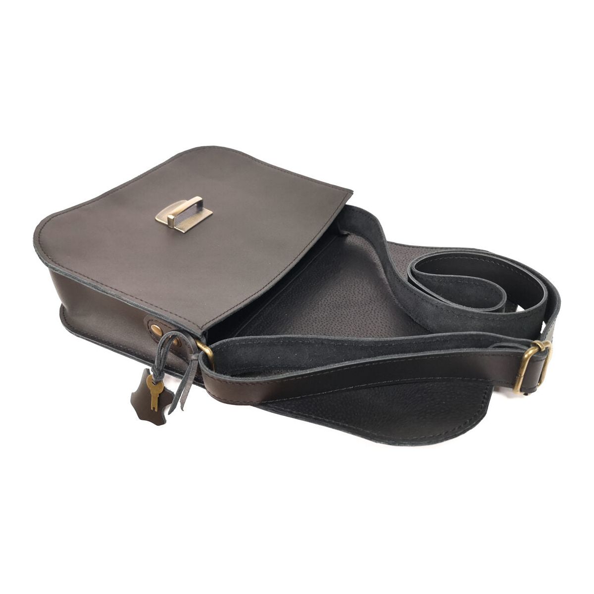 Natural Leather Saddle Bag Large – Black